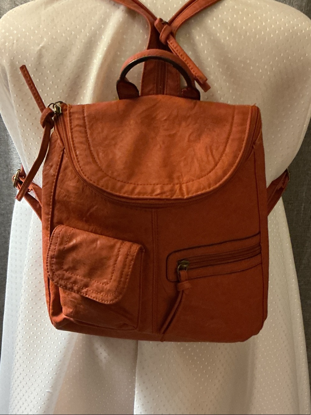 Bueno Orange Leather Backpack with Front Pockets